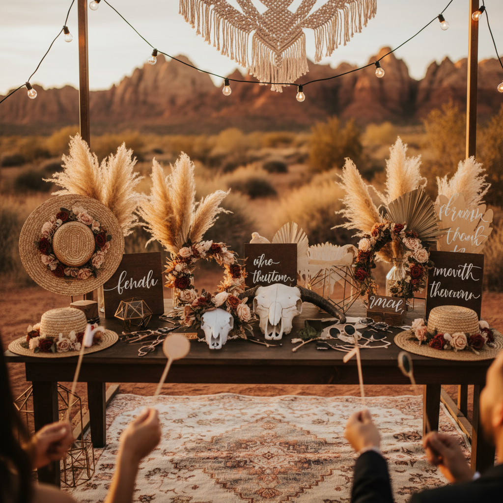 Wedding Photo Booth Props That Match Boho Chic Style