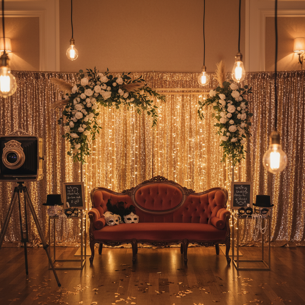 Black Tie Wedding Photo Booth: Elegant Props and Backdrops